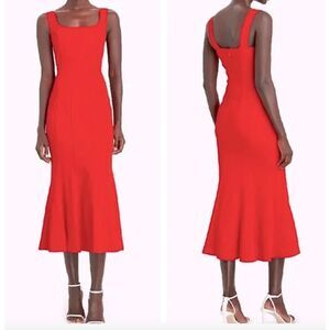 Veronica Beard Gloria Fluted Stretch-Crepe Midi Dress Red Size 10
